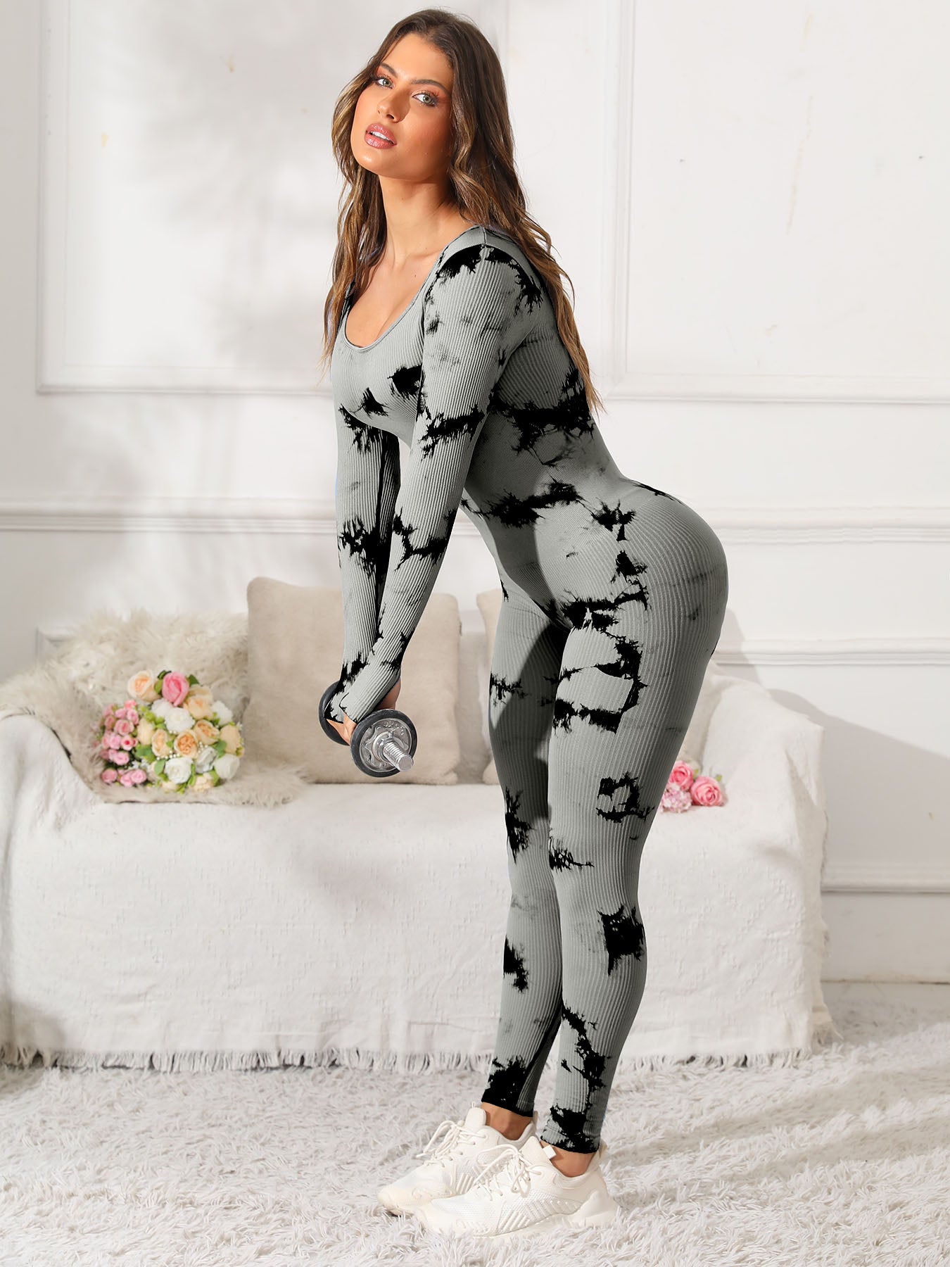 Scoop Neck Long Sleeve Active Jumpsuit